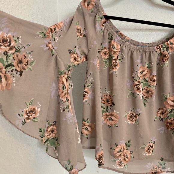 Charlotte Russe Tops - Off The Shoulder Grey Floral Blouse